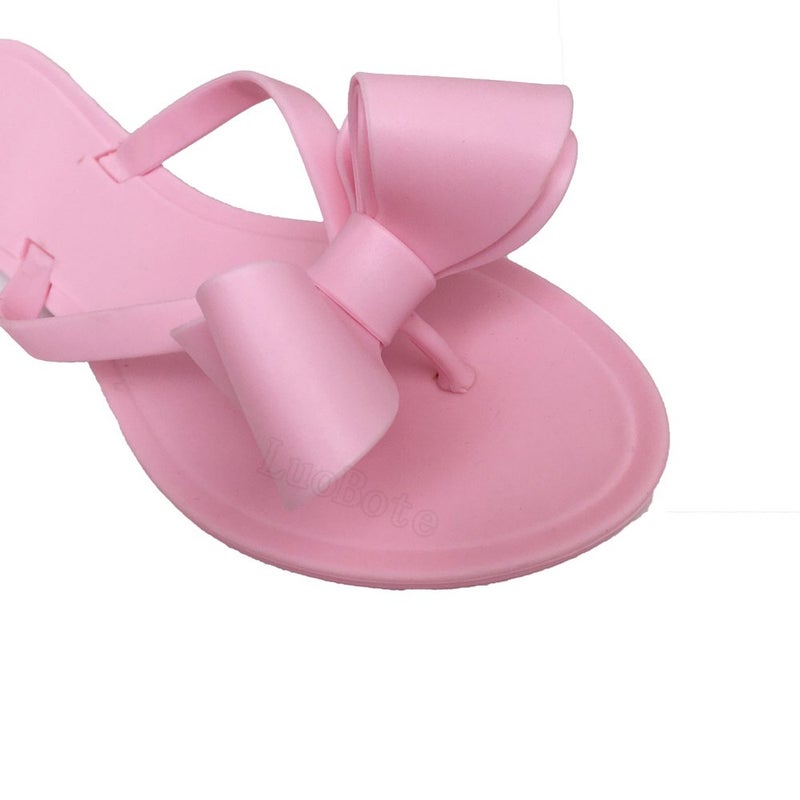 Mtzyoa Women Flip Flops Bow Flat Sandals Summer Pink Size 9 Beach Jelly Cute Ladies Waterproof Rain Casual Sandals - Image 3